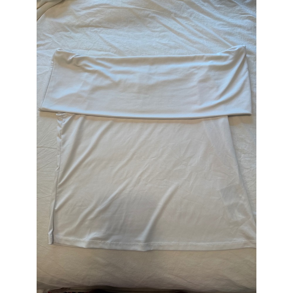 HM Womens White Off the Shoulder Fold Over Neck Top Size Large